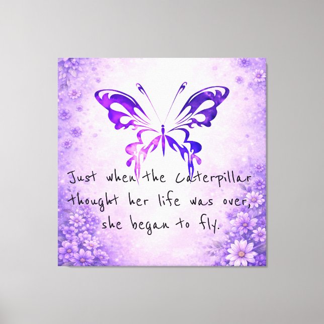 Purple Butterfly Inspirational Quote Wrapped Canvas Print (Front)