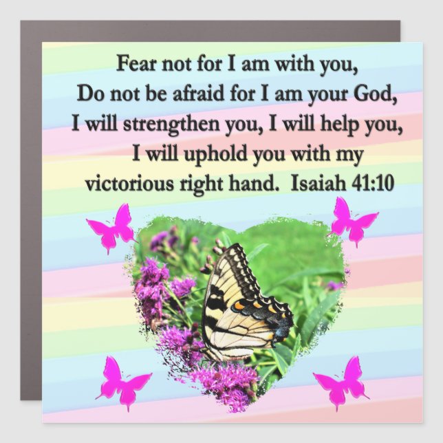 PURPLE BUTTERFLY ISAIAH 41:10 BIBLE VERSE CAR MAGNET (Front)