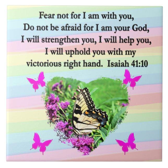 PURPLE BUTTERFLY ISAIAH 41:10 BIBLE VERSE CERAMIC TILE (Front)