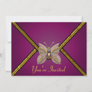 Purple Butterfly Jeweled Party Invitation