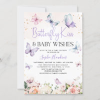 Purple Butterfly Kisses Baby Girl Baby Shower Invitation