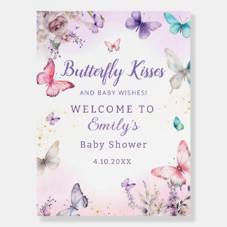 Purple Butterfly Kisses & Baby Wishes Baby Shower Foam Board