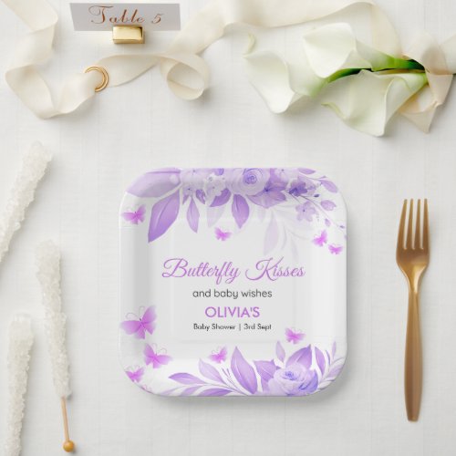 Purple Butterfly Kisses  Baby Wishes Baby Shower  Paper Plates