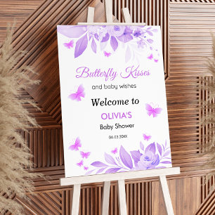 Purple Butterfly Kisses Girl Baby Shower Welcome Foam Board