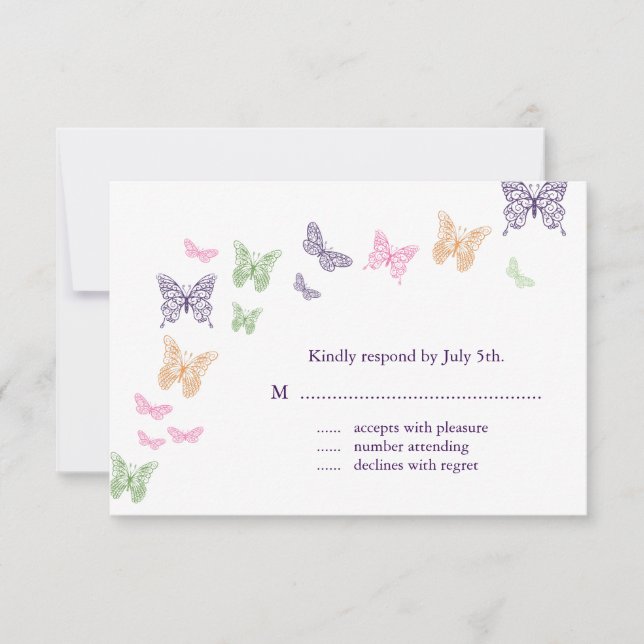 Purple Butterfly Kisses RSVP Card (Front)
