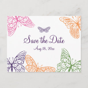 Purple Butterfly Kisses Save the Date Announcement Postcard