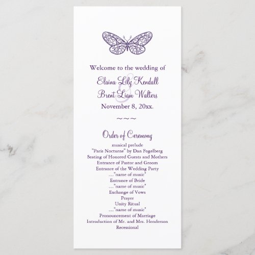 Purple Butterfly Kisses Wedding Program