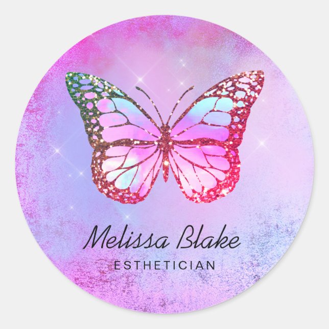purple butterfly logo classic round sticker (Front)