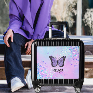 purple butterfly luggage