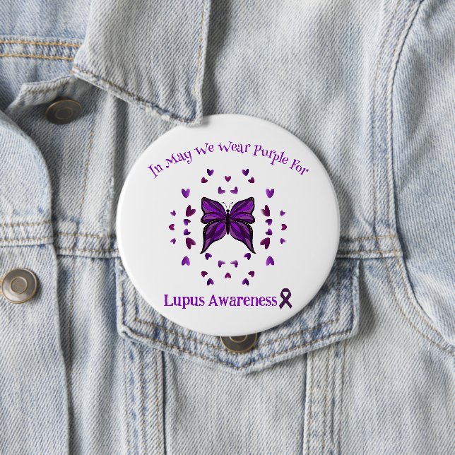 Purple Butterfly Lupus Awareness Purple Ribbon May Button (In Situ)