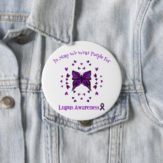 Purple Butterfly Lupus Awareness Purple Ribbon May Button