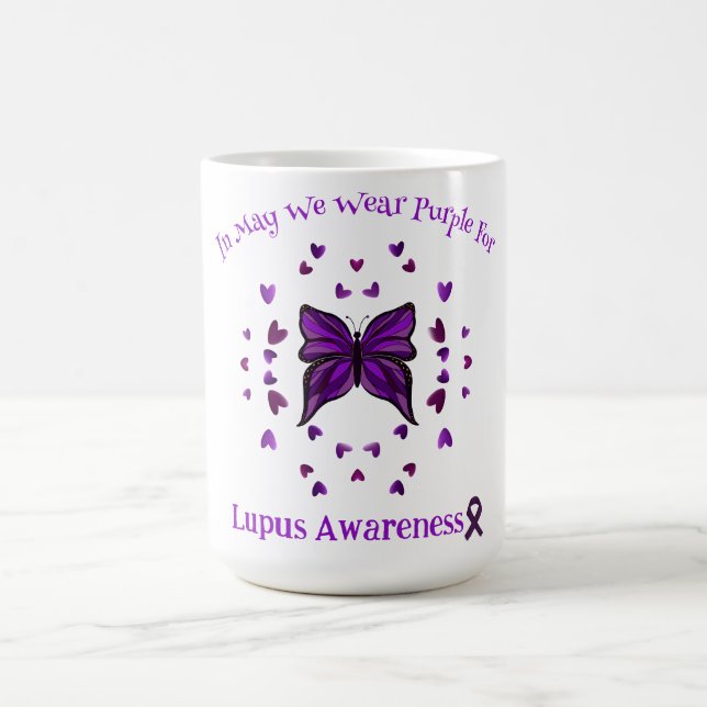 Purple Butterfly Lupus Awareness Purple Ribbon May Coffee Mug (Center)
