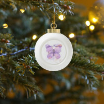 Purple Butterfly Lupus Warrior   Ceramic Ball Christmas Ornament