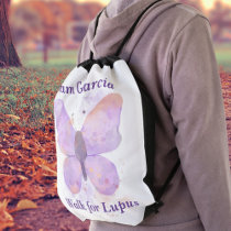 Purple Butterfly Lupus Warrior   Drawstring Bag