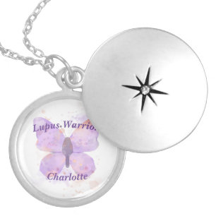 Purple Butterfly Lupus Warrior Locket Necklace