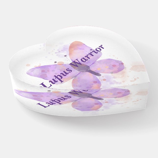 Purple Butterfly Lupus Warrior   Paperweight (Angled)