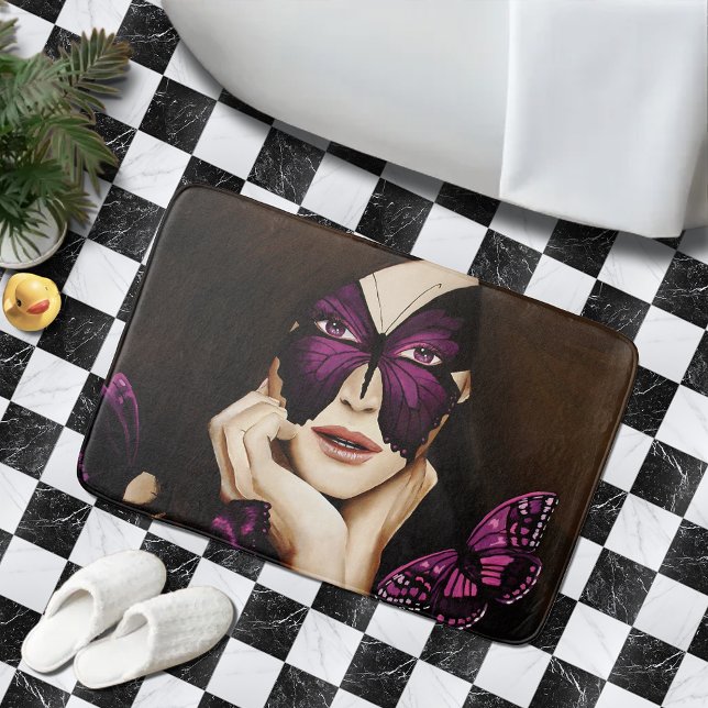 Purple Butterfly Masquerade Woman Elegant Fantasy Bath Mat (Creator Uploaded)