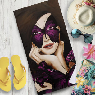 Purple Butterfly Masquerade Woman Elegant Fantasy Beach Towel