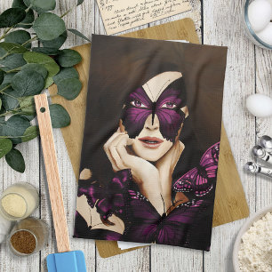 Purple Butterfly Masquerade Woman Elegant Fantasy Kitchen Towel