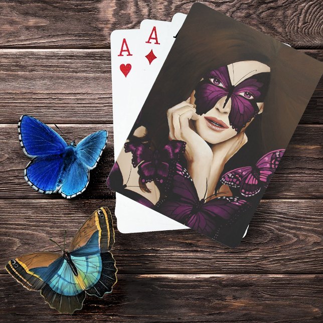 Purple Butterfly Masquerade Woman Elegant Fantasy Poker Cards (Creator Uploaded)
