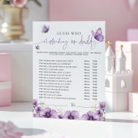 Purple Butterfly Mommy or Daddy Baby Game Card