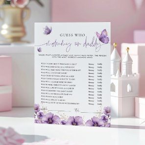 Purple Butterfly Mommy or Daddy Baby Game Card
