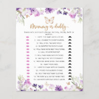 Purple butterfly mommy or daddy baby shower game