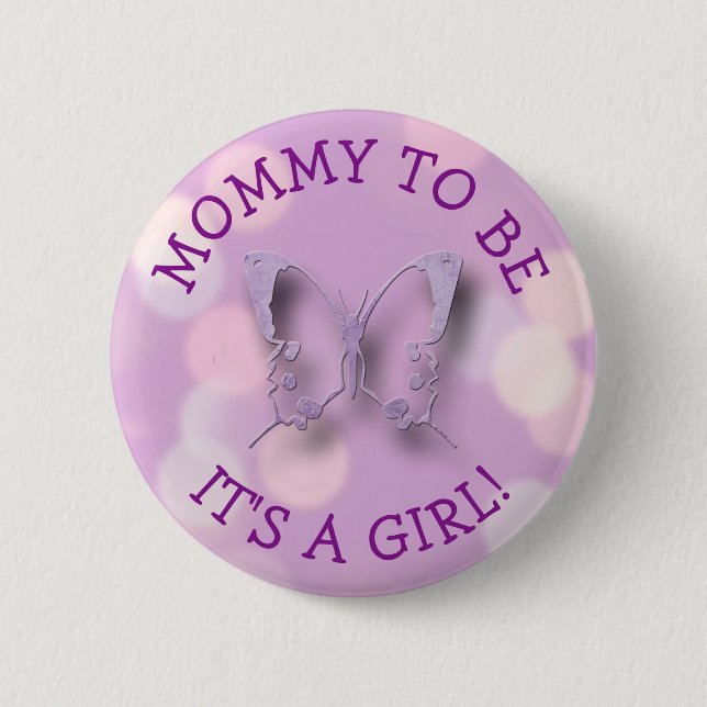 Purple Butterfly Mommy to be Baby Shower Button (Front)