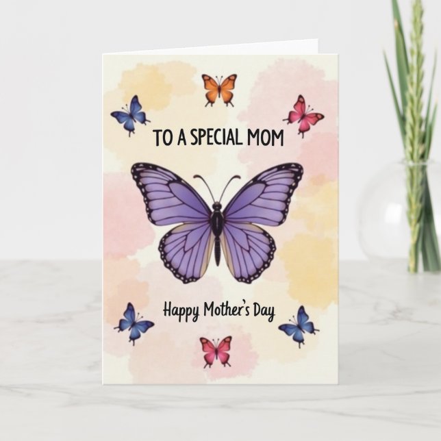 Purple Butterfly Moms Day Card (Front)