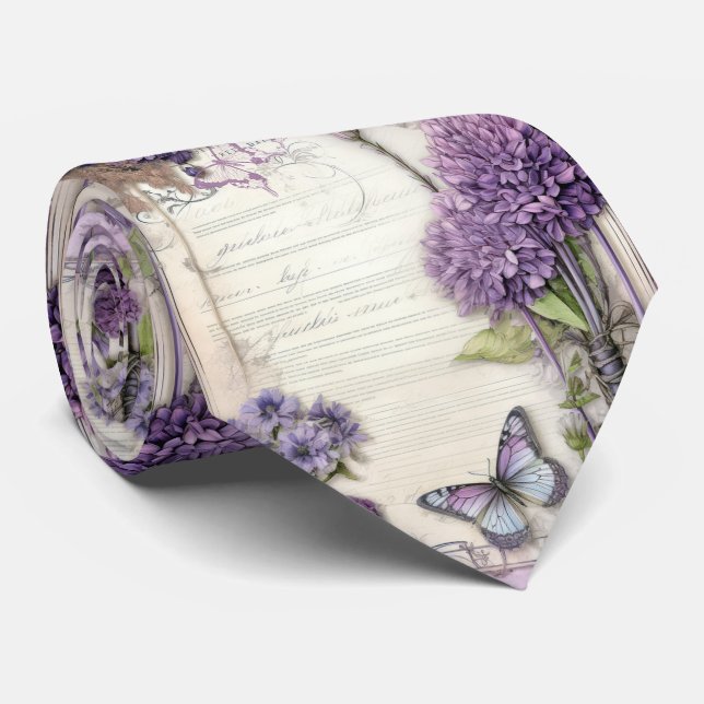Purple Butterfly Neck Tie (Rolled)