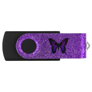 Purple Butterfly on Glitter Flash Drive