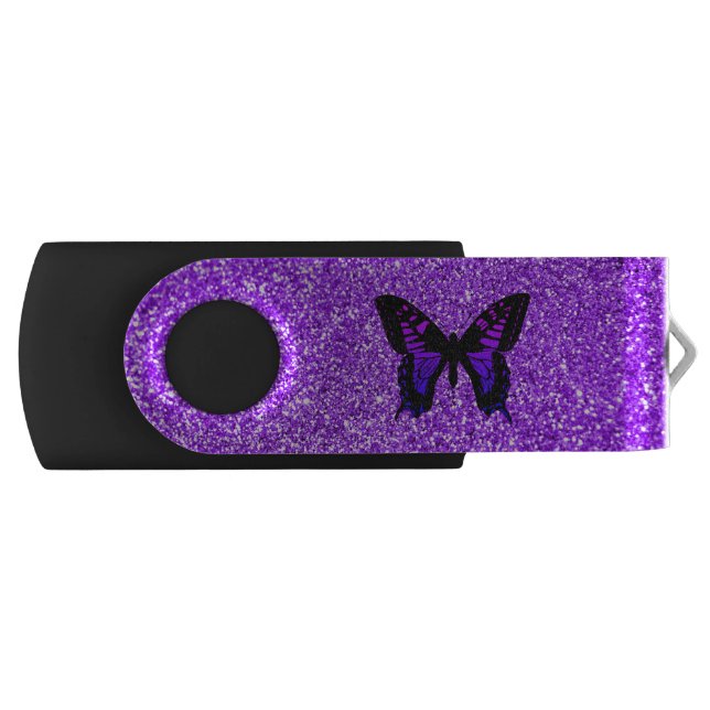 Purple Butterfly on Glitter Flash Drive (Front)