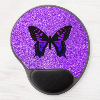 Purple Butterfly On Glitter Gel Mouse Pad by purplestuff at Zazzle