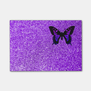 Purple Butterfly on Glitter Post-it Notes