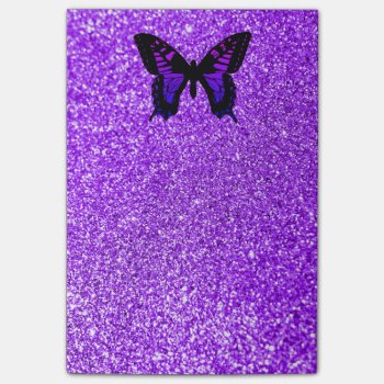 Purple Butterfly On Glitter Post-it Notes by purplestuff at Zazzle