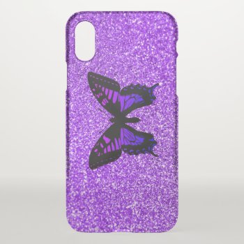 Purple Butterfly On Glitter Iphone Xs Case by purplestuff at Zazzle