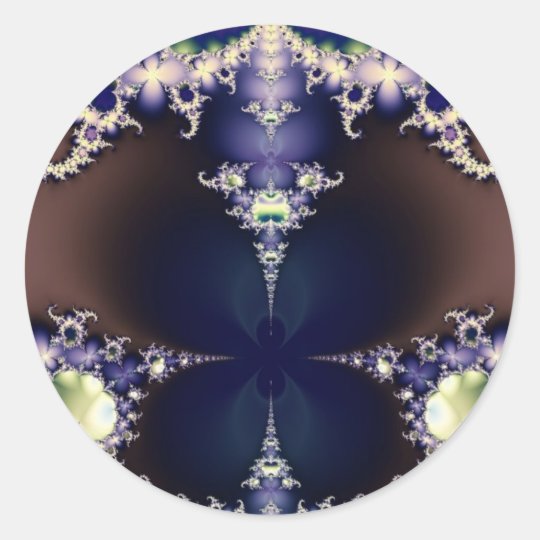 Purple Butterfly on Ice Crystals Fractal Art Gifts Classic Round Sticker