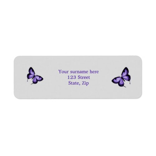 Purple butterfly on silver background Label