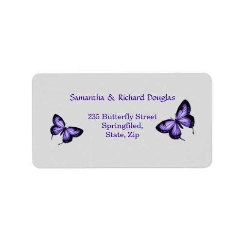 Purple butterfly on silver background Label