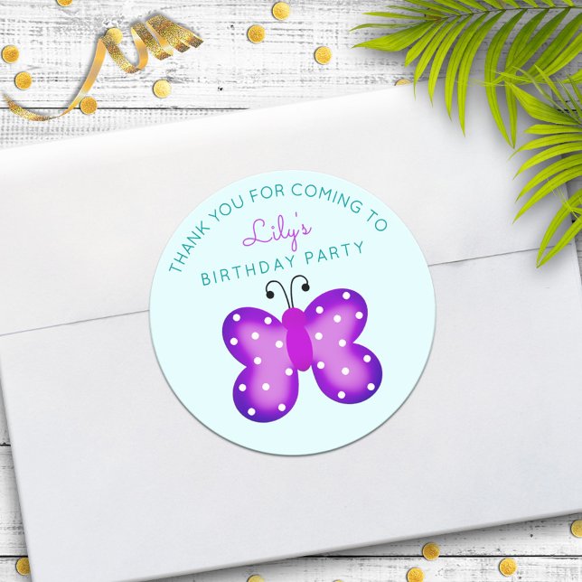 Purple Butterfly Party Favor Thank You Stickers (Creator Uploaded)