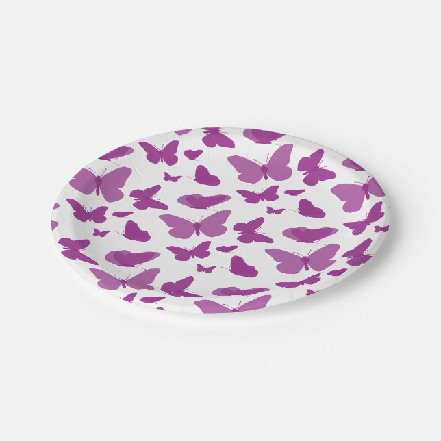 Purple Butterfly Party Paper Plates (Angled)