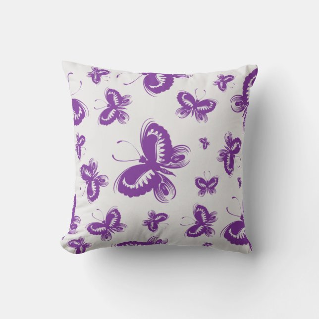 Purple Butterfly Pattern Throw Pillow (Front)