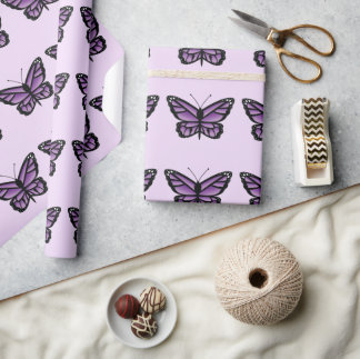 Purple Butterfly Pattern Wrapping Paper