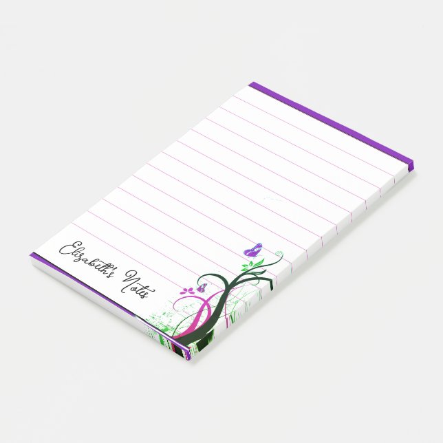 Purple butterfly personalized post-it notes (Angled)