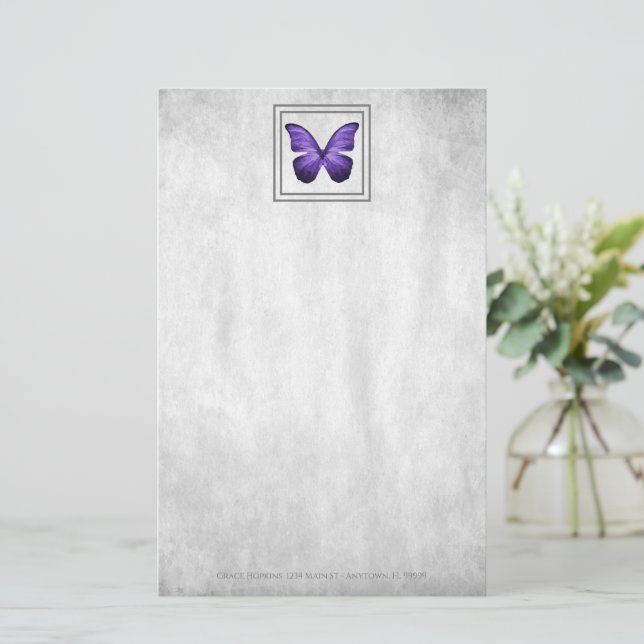 Purple Butterfly Personalized Stationery (Standing Front)