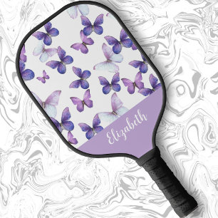 Purple butterfly pickleball paddle custom name