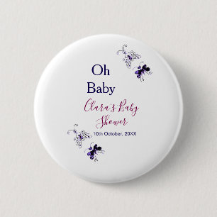 Purple butterfly pink baby shower oh baby modern button