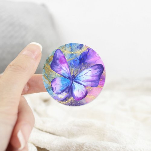 Purple Butterfly Pink Gold Blue Classic Round Sticker