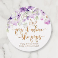 Purple butterfly Pop it when she pops baby shower Favor Tags