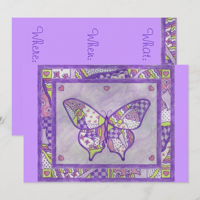 Purple Butterfly Quilt Invitation (Front/Back)